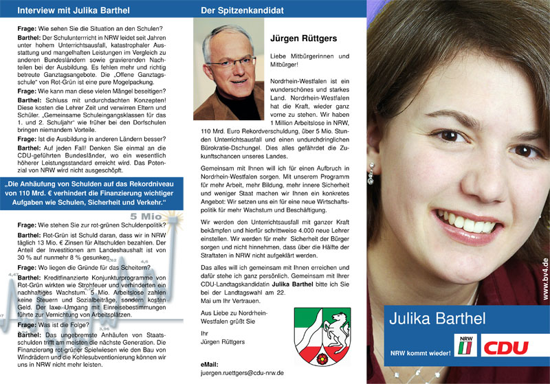 CDU, Kandidatenflyer: <b>Julika Barthel</b>. - barthel-1