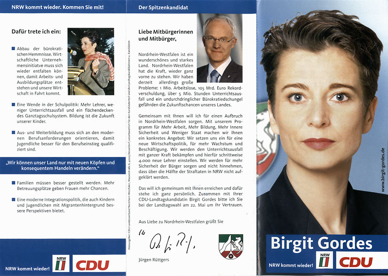 CDU, Kandidatenflyer: Birgit Gordes.